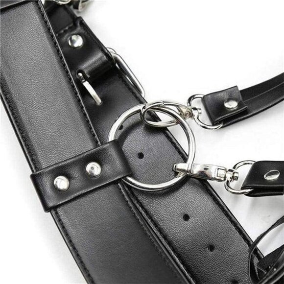 ?Women Black Sexy Leather Waist Belt Tassel Punk Harness Metal Body Cage main image 4